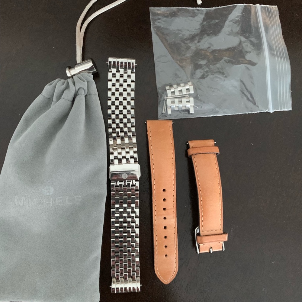 Michele deco 2 18mm steel & leather bracelet